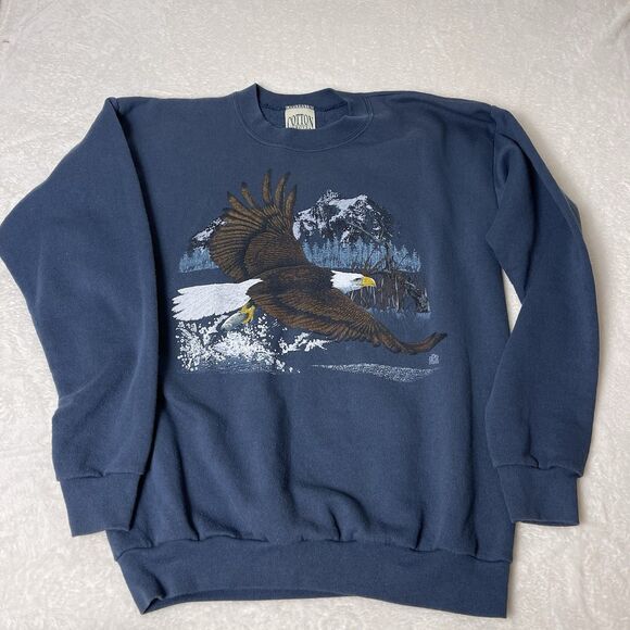 Vintage Bald Eagle Sweatshirt 1995 Made in USA Mountains Fish Bird Cotton Grove - Picture 1 of 8